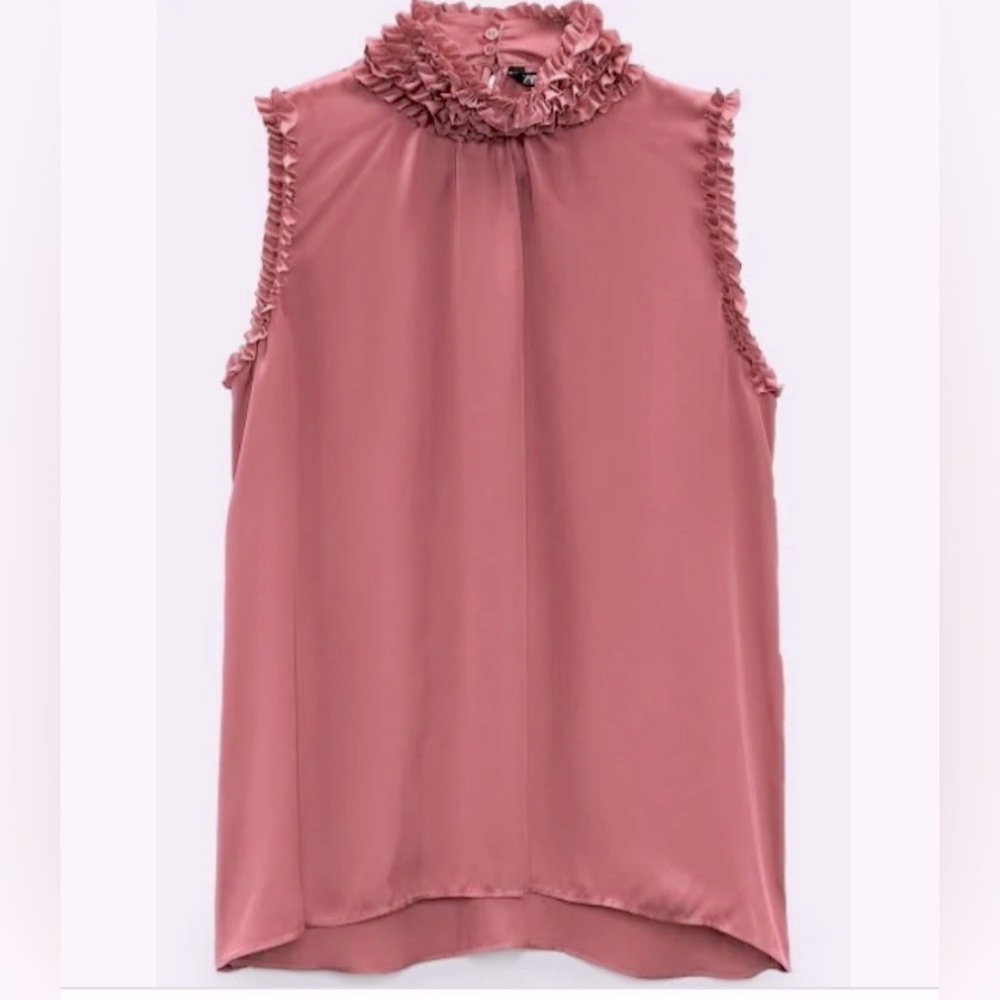 ZARA RUFFLED SATIN EFFECT TOP - MARSALA ROSE PINK BRAND NEW